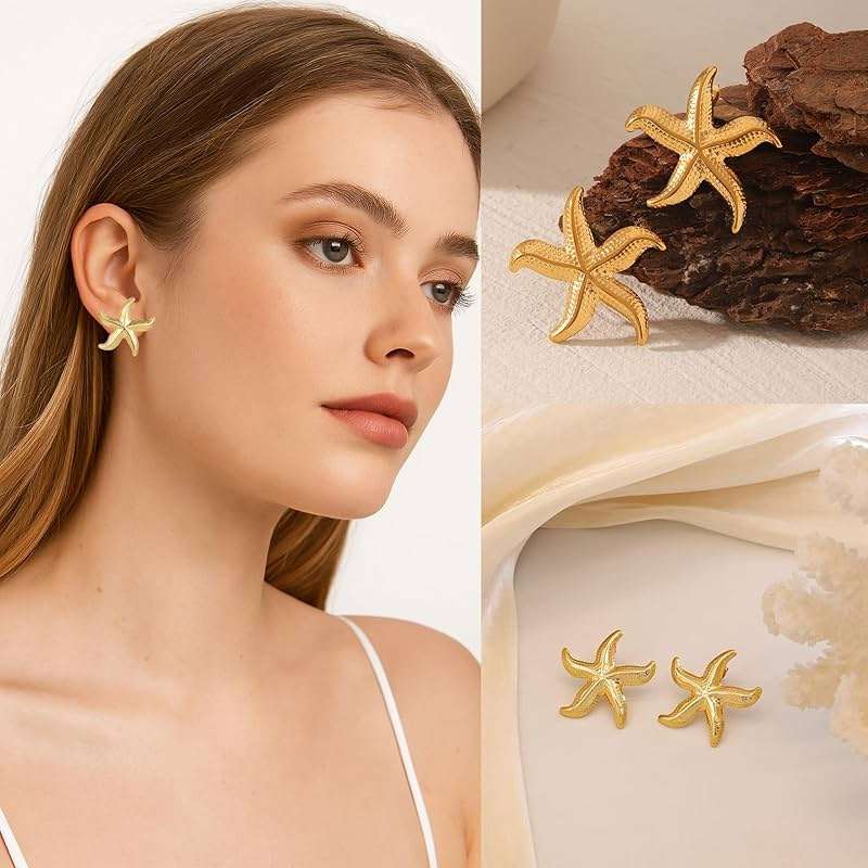 EILINOA 25 Pcs Shell And Starfish Jewelry Set Ocean-Inspired Earrings Stackable Rings Layered Shell Necklaces And Beaded Beach Bracelets Boho Summer Jewelry for Women, Vacation Gifts - Image 3