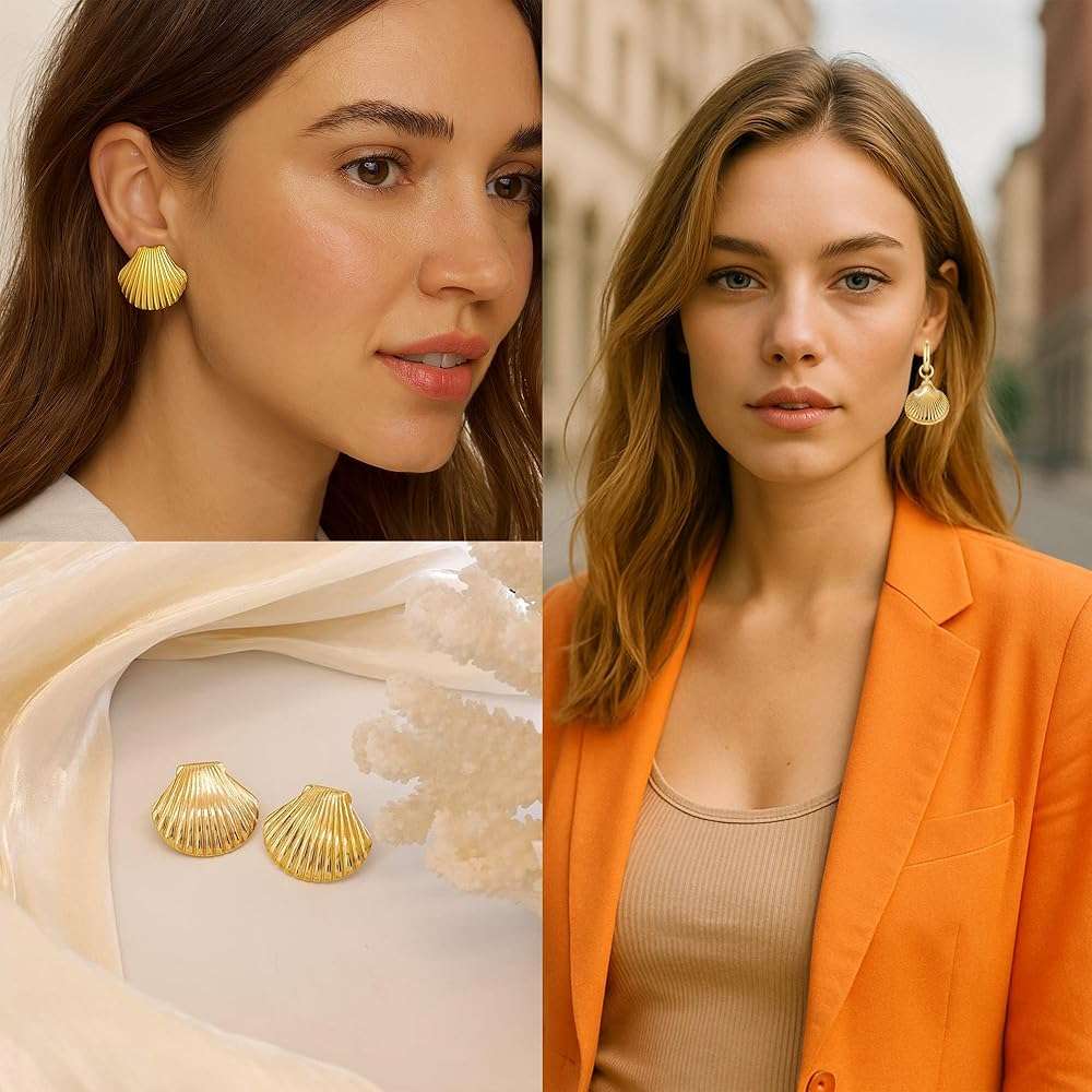 EILINOA 25 Pcs Shell And Starfish Jewelry Set Ocean-Inspired Earrings Stackable Rings Layered Shell Necklaces And Beaded Beach Bracelets Boho Summer Jewelry for Women, Vacation Gifts - Image 5