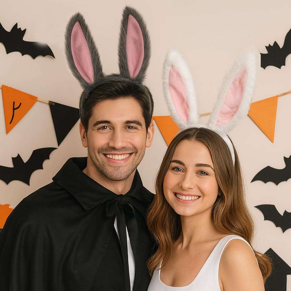 Bunny Ears Headband – White Rabbit Ears with Pink Lining and Flexible Wire Inside for Shapeable Styles – Furry Bunny Ears for Halloween Dress Up, Cosplay, Easter, Costume Parties, Kids & Adults - Image 2