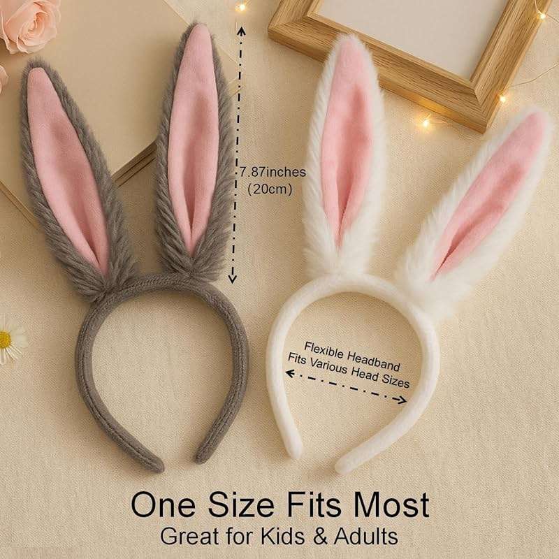 Bunny Ears Headband – White Rabbit Ears with Pink Lining and Flexible Wire Inside for Shapeable Styles – Furry Bunny Ears for Halloween Dress Up, Cosplay, Easter, Costume Parties, Kids & Adults - Image 4