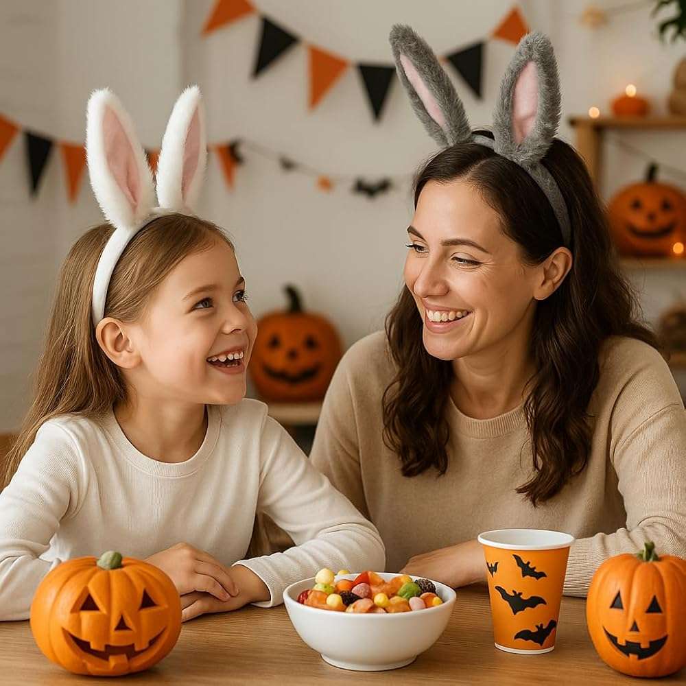 Bunny Ears Headband – White Rabbit Ears with Pink Lining and Flexible Wire Inside for Shapeable Styles – Furry Bunny Ears for Halloween Dress Up, Cosplay, Easter, Costume Parties, Kids & Adults - Image 6