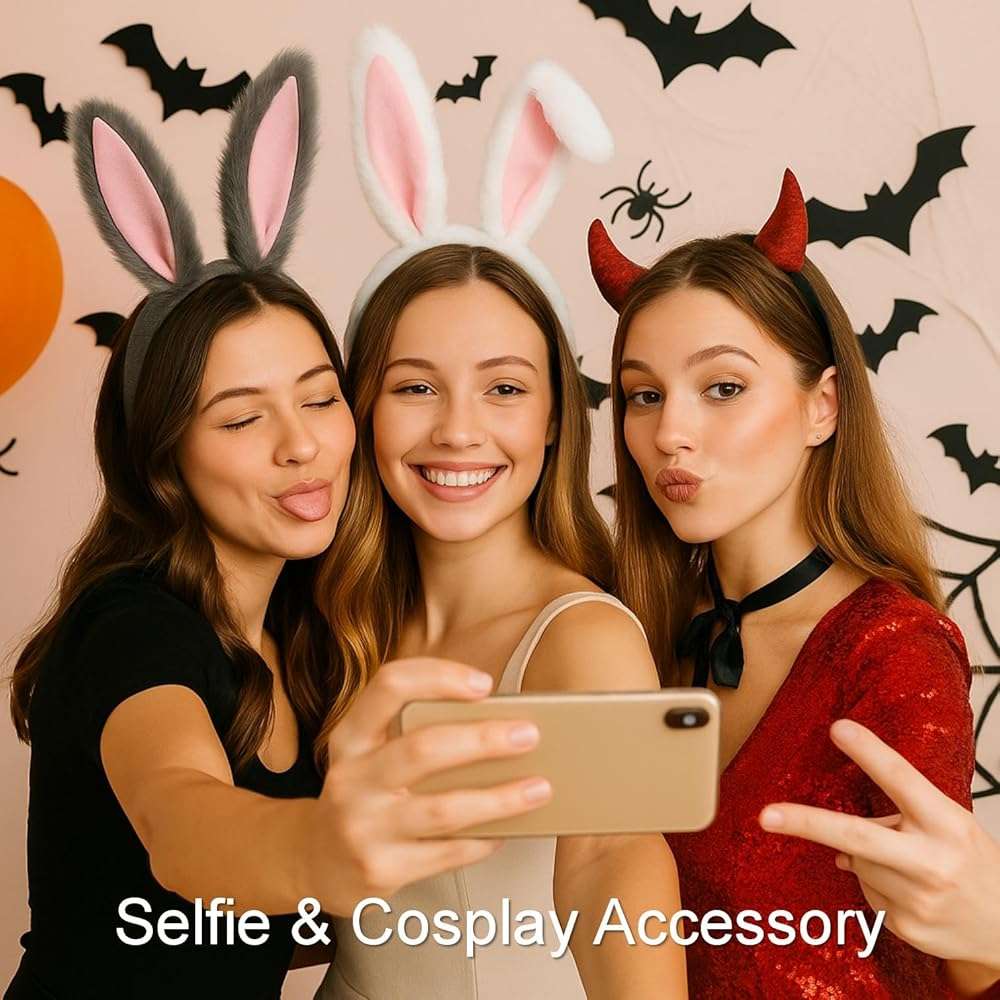 Bunny Ears Headband – White Rabbit Ears with Pink Lining and Flexible Wire Inside for Shapeable Styles – Furry Bunny Ears for Halloween Dress Up, Cosplay, Easter, Costume Parties, Kids & Adults - Image 7