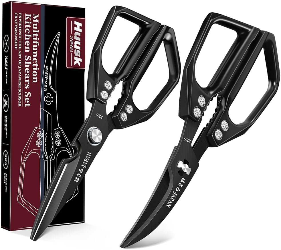 Huusk Kitchen Shears Set Black - Professional Seafood & Kitchen Scissors Set, Sharp Japanese-Style Meat Scissor for Crab, Shrimp, Lobster, Herbs and Food Prep, Christmas Gifts for Men Women - Product Image