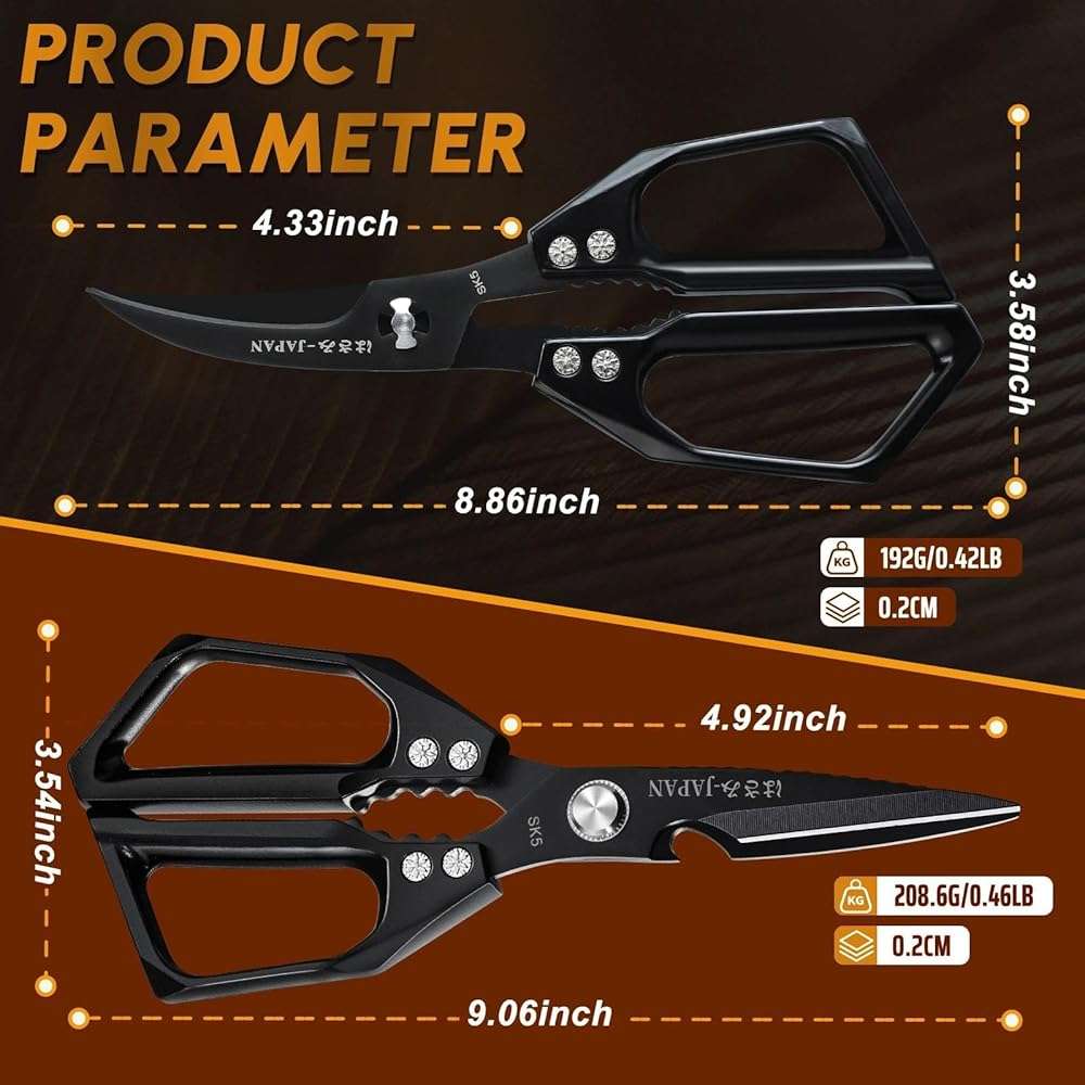 Huusk Kitchen Shears Set Black - Professional Seafood & Kitchen Scissors Set, Sharp Japanese-Style Meat Scissor for Crab, Shrimp, Lobster, Herbs and Food Prep, Christmas Gifts for Men Women - Image 2