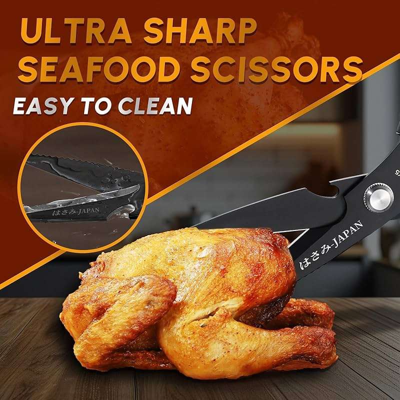 Huusk Kitchen Shears Set Black - Professional Seafood & Kitchen Scissors Set, Sharp Japanese-Style Meat Scissor for Crab, Shrimp, Lobster, Herbs and Food Prep, Christmas Gifts for Men Women - Image 3