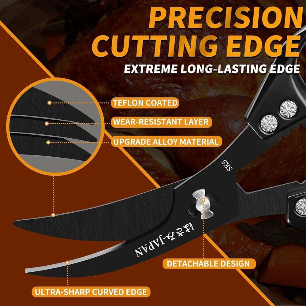 Huusk Kitchen Shears Set Black - Professional Seafood & Kitchen Scissors Set, Sharp Japanese-Style Meat Scissor for Crab, Shrimp, Lobster, Herbs and Food Prep, Christmas Gifts for Men Women - Image 4