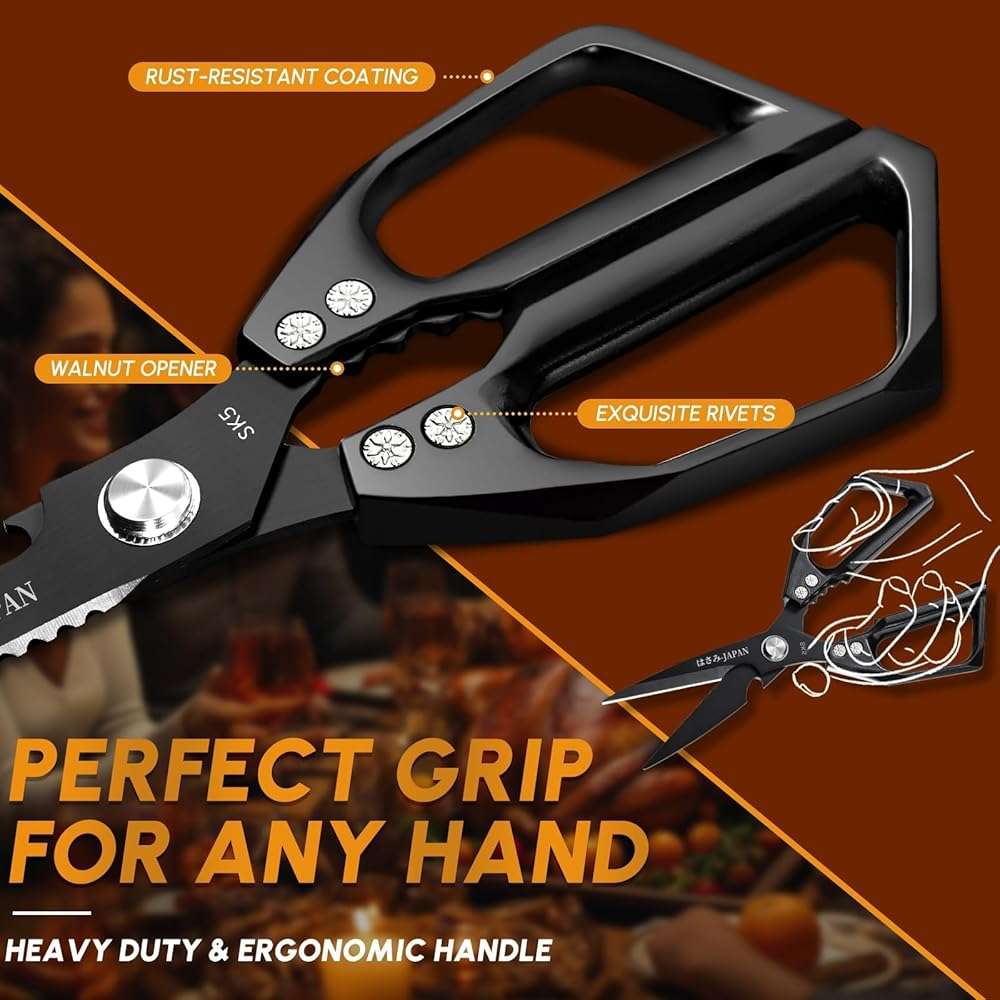Huusk Kitchen Shears Set Black - Professional Seafood & Kitchen Scissors Set, Sharp Japanese-Style Meat Scissor for Crab, Shrimp, Lobster, Herbs and Food Prep, Christmas Gifts for Men Women - Image 6