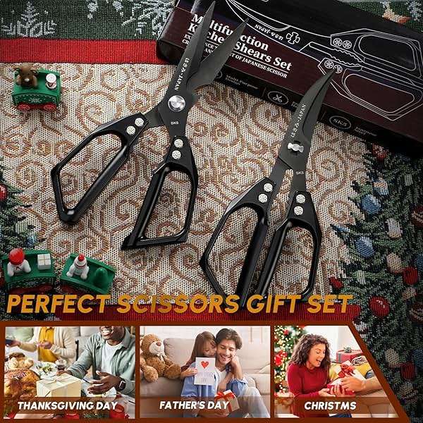 Huusk Kitchen Shears Set Black - Professional Seafood & Kitchen Scissors Set, Sharp Japanese-Style Meat Scissor for Crab, Shrimp, Lobster, Herbs and Food Prep, Christmas Gifts for Men Women - Image 7