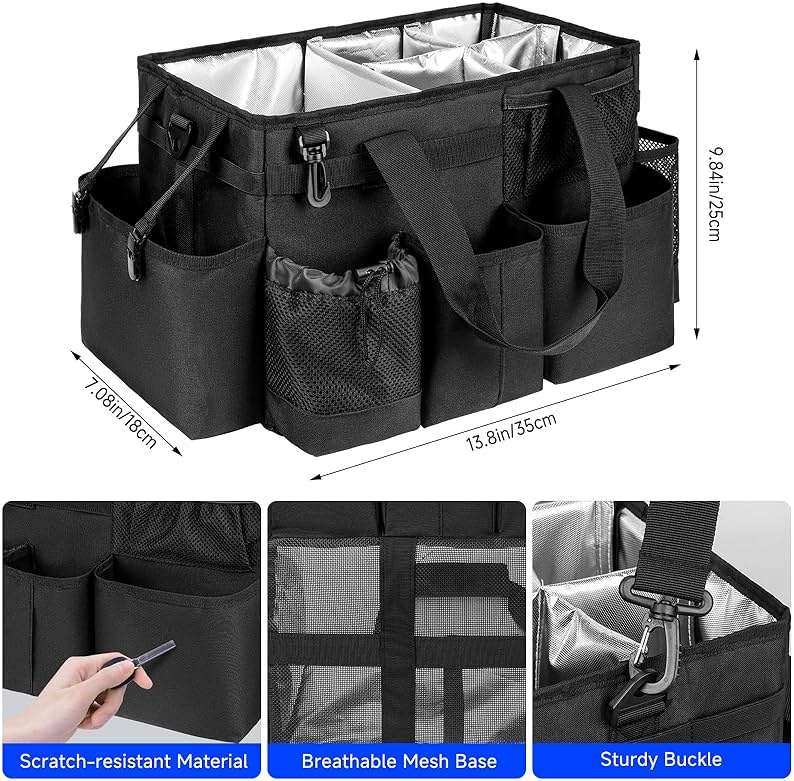 Cleaning Caddy Bag, Cleaning Supplies Organizer for Housekeepers, Housekeeping Caddy with Handle and Detachable Padded Cushion, Black - Image 2