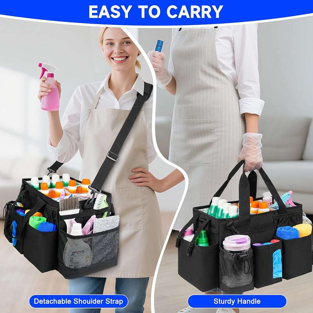 Cleaning Caddy Bag, Cleaning Supplies Organizer for Housekeepers, Housekeeping Caddy with Handle and Detachable Padded Cushion, Black - Image 5