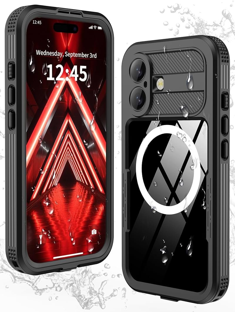 GOLDJU Magnetic for iPhone 17 Case-Waterproof, Built-in Screen & Camera Protector-IP68 Underwater Full Body 16FT Military Dropproof Shockproof Case for 17 6.3''- Black - Product Image