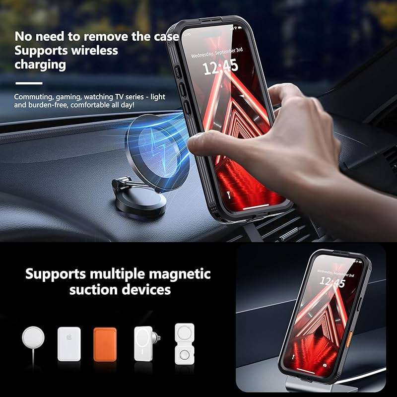 GOLDJU Magnetic for iPhone 17 Case-Waterproof, Built-in Screen & Camera Protector-IP68 Underwater Full Body 16FT Military Dropproof Shockproof Case for 17 6.3''- Black - Image 4