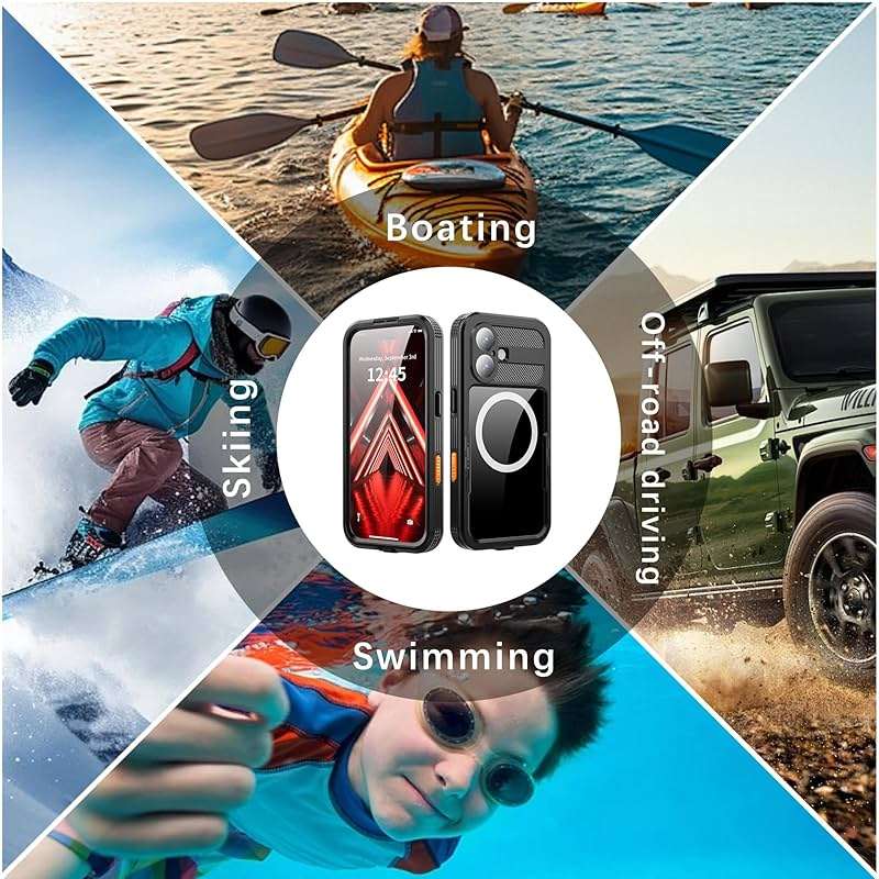 GOLDJU Magnetic for iPhone 17 Case-Waterproof, Built-in Screen & Camera Protector-IP68 Underwater Full Body 16FT Military Dropproof Shockproof Case for 17 6.3''- Black - Image 7