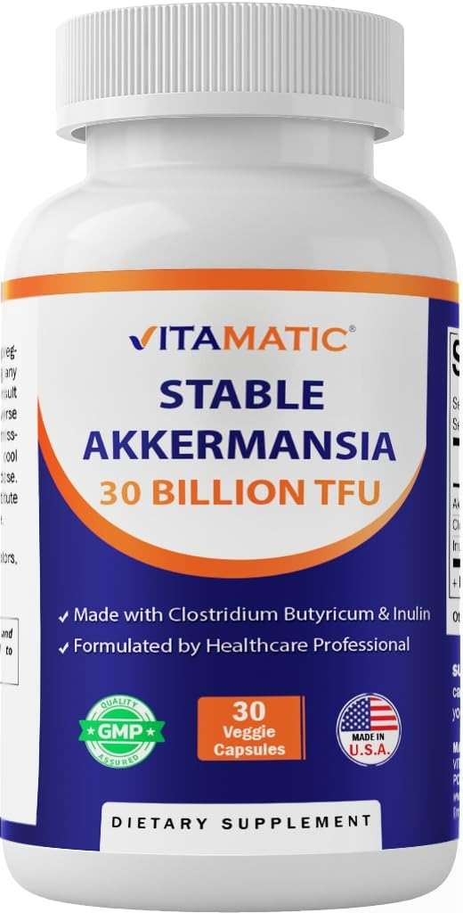 Vitamatic Akkermansia Muciniphila 30 Billion TFU + Clostridium Butyricum + Prebiotic Inulin - GLP-1 Probiotic - 30 Vegan Capsules - 30 Servings - Image 1