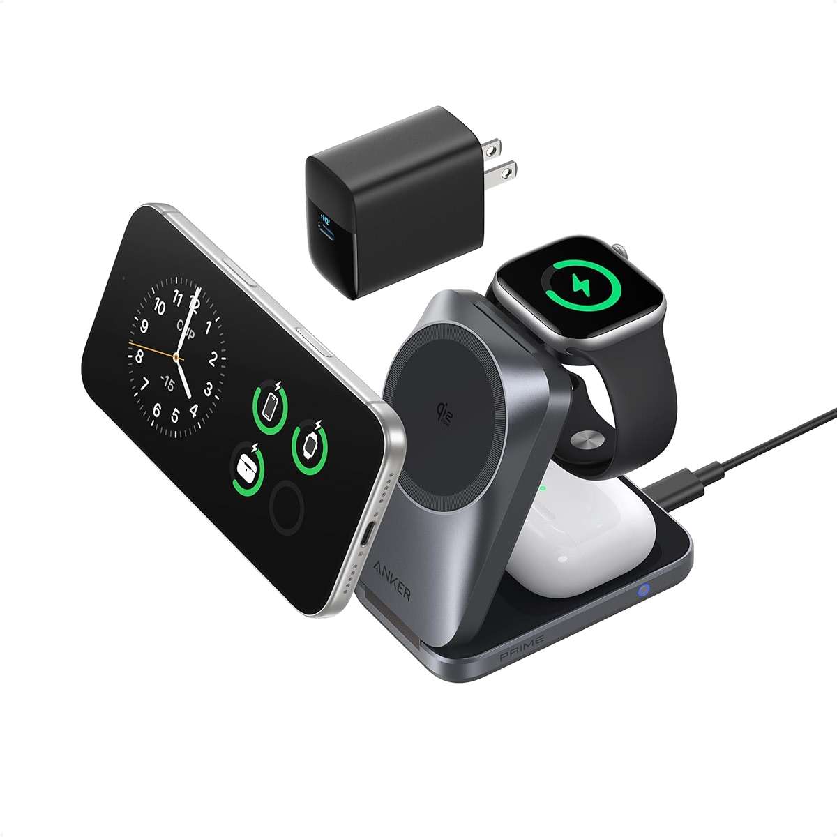 Anker Prime Foldable MagSafe Charger, 25W Qi2.2-Certified Palm-Sized Travel-Ready 3-in-1 Charging Station, AirCool Wireless Charger, for iPhone 17, Apple Watch, AirPods (Non-Battery, with Adapter) - Image 1