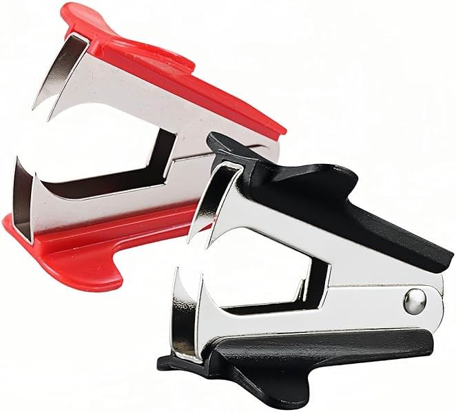 Staple Remover 2 Pack - Heavy Duty No Rip Design with Steel Teeth | Red & Black Set for Office, School, Bulletin Boards | Smooth Grip Puller - Product Image