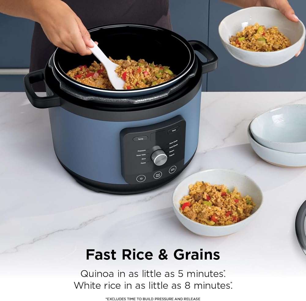 Ninja HyperHeat 9-in-1 Electric Pressure Cooker | 6.5 Qt Multi Cooker with Sear/Sauté, Slow Cooker, Rice Cooker, Sous Vide | 1200W | Fast Cooking, PFAS-Free Pot | Blue Macaron | PC201 - Image 2