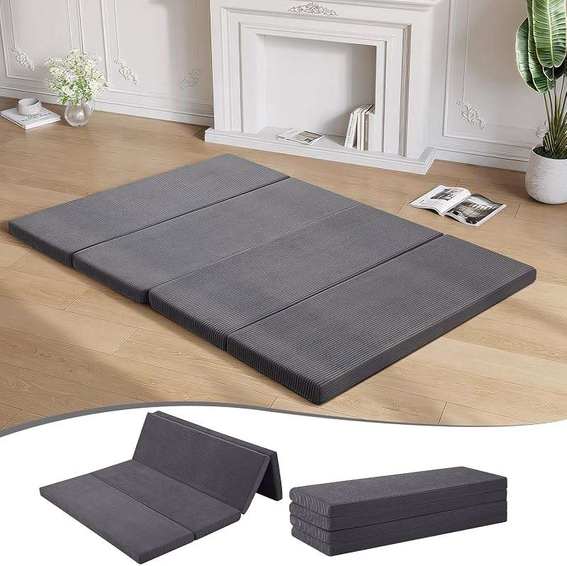 MeMoreCool Folding Foam Futon Mattress Full, Foldable Japanese Floor Mattress, Sleeping Mat Pad for Adults Guests Sleepovers, 3 in Thick Tatami Mat Portable Shikibuton, Dark Grey - Image 1