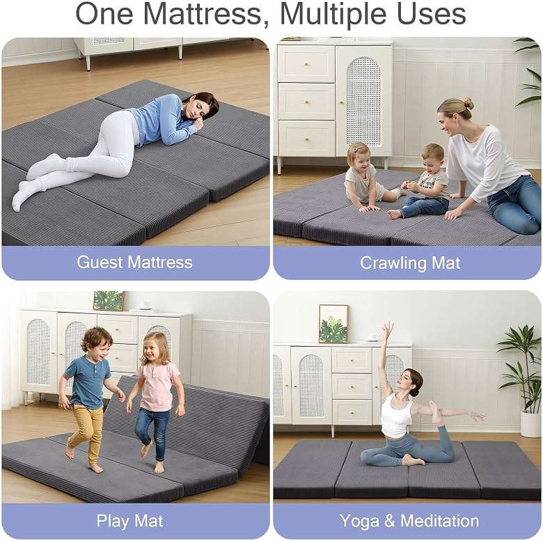 MeMoreCool Folding Foam Futon Mattress Full, Foldable Japanese Floor Mattress, Sleeping Mat Pad for Adults Guests Sleepovers, 3 in Thick Tatami Mat Portable Shikibuton, Dark Grey - Image 2
