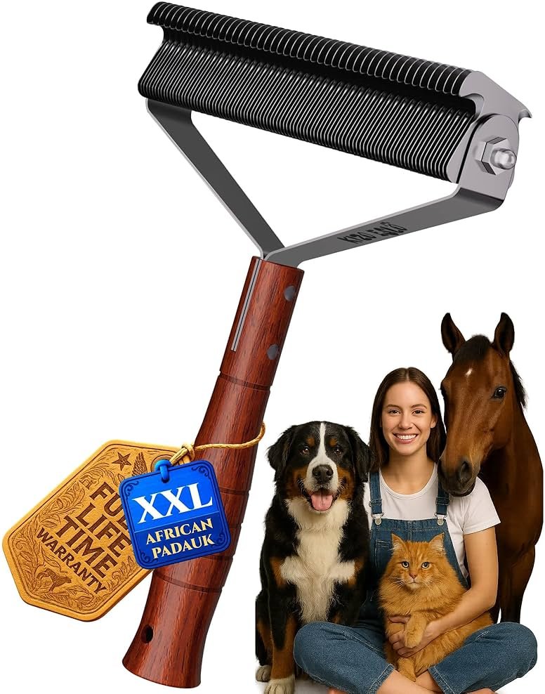 Over-Sized 2-Sided Dog Brush For Shedding Undercoat Rake for Dogs & Cats & Horses, Remove Mats, Dematting Comb,Gentle Grooming Brush for German Shepherds Medium to Long-Haired Pets(African Padauk) - Product Image