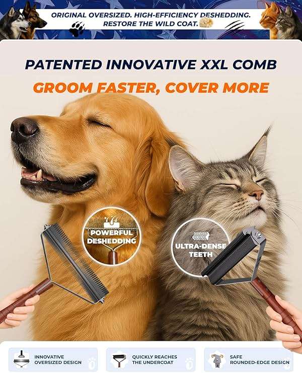 Over-Sized 2-Sided Dog Brush For Shedding Undercoat Rake for Dogs & Cats & Horses, Remove Mats, Dematting Comb,Gentle Grooming Brush for German Shepherds Medium to Long-Haired Pets(African Padauk) - Image 5
