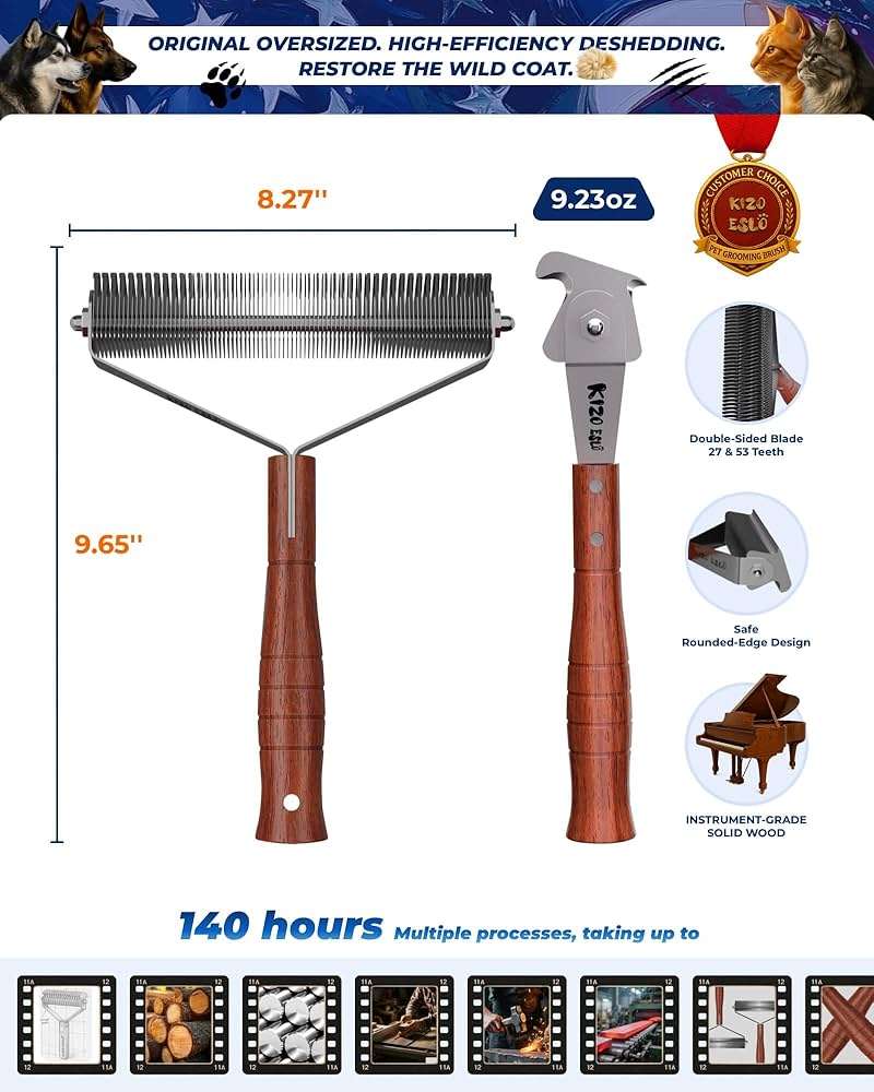 Over-Sized 2-Sided Dog Brush For Shedding Undercoat Rake for Dogs & Cats & Horses, Remove Mats, Dematting Comb,Gentle Grooming Brush for German Shepherds Medium to Long-Haired Pets(African Padauk) - Image 7