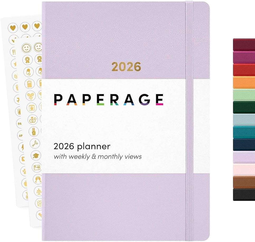 PAPERAGE 2026 Weekly & Monthly Planner, 12 Months (January 2026 - December 2026), 5.6 in x 8 in, Hardcover 2026 Planner with Weekly & Monthly Spreads, Note Pages, Stickers & Back Pocket – Lavender - Image 1