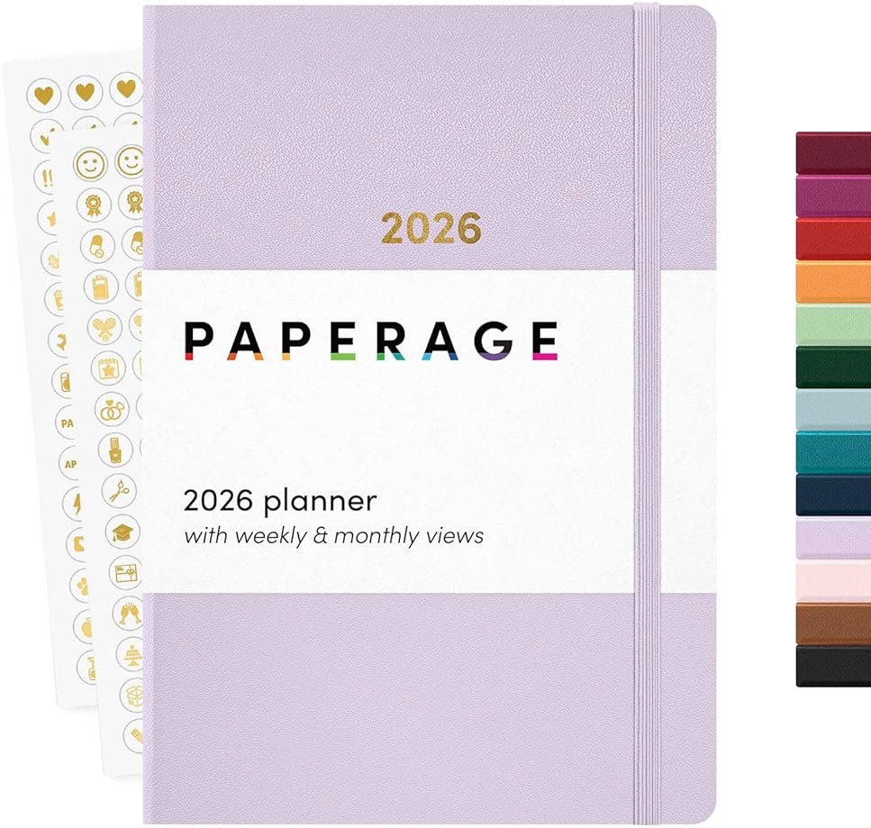 PAPERAGE 2026 Weekly & Monthly Planner, 12 Months (January 2026 - December 2026), 5.6 in x 8 in, Hardcover 2026 Planner with Weekly & Monthly Spreads, Note Pages, Stickers & Back Pocket – Lavender - Product Image