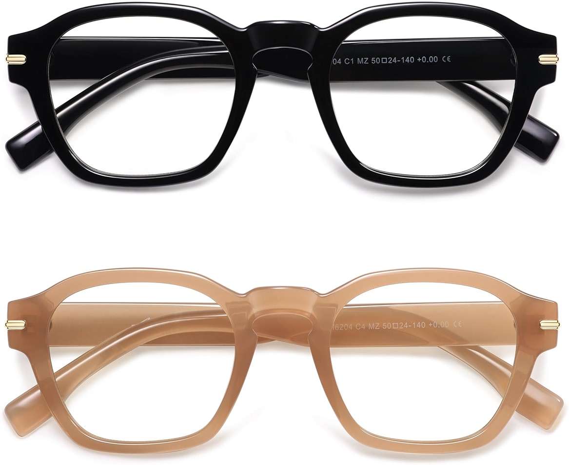 AMOMOMA 2 Pack Retro Square Reading Glasses for Women Men,Blue Light Computer Reader Frame AM6204 - Image 1