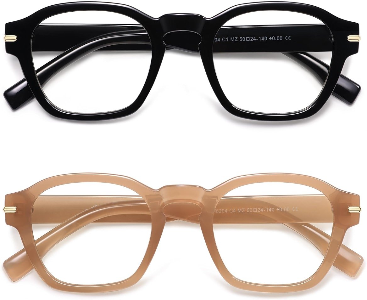 AMOMOMA 2 Pack Retro Square Reading Glasses for Women Men,Blue Light Computer Reader Frame AM6204 - Product Image