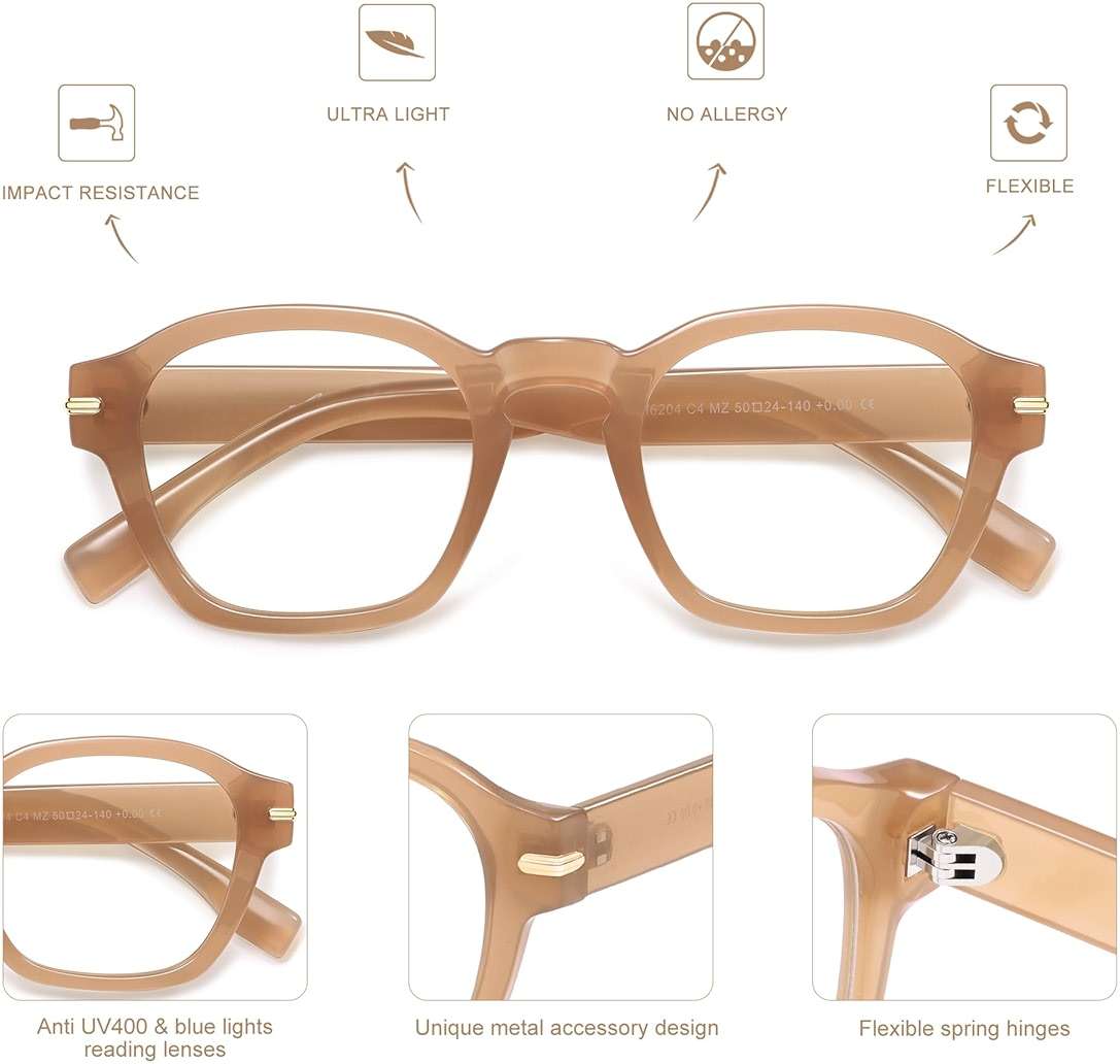 AMOMOMA 2 Pack Retro Square Reading Glasses for Women Men,Blue Light Computer Reader Frame AM6204 - Image 5