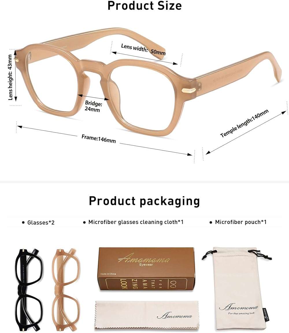 AMOMOMA 2 Pack Retro Square Reading Glasses for Women Men,Blue Light Computer Reader Frame AM6204 - Image 6