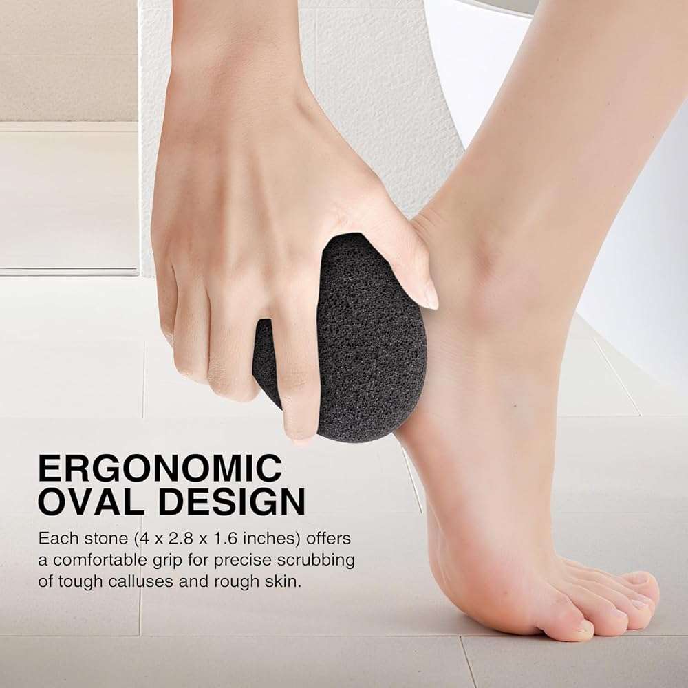 Natural Pumice Stone Set - 3-Pack Oval-Shaped Volcanic Lava Foot Scrubber Files for Callus, Corn, Cracked Heel, and Dead Skin Exfoliation, 4 x 2.8 x 1.6 Inches - Image 3