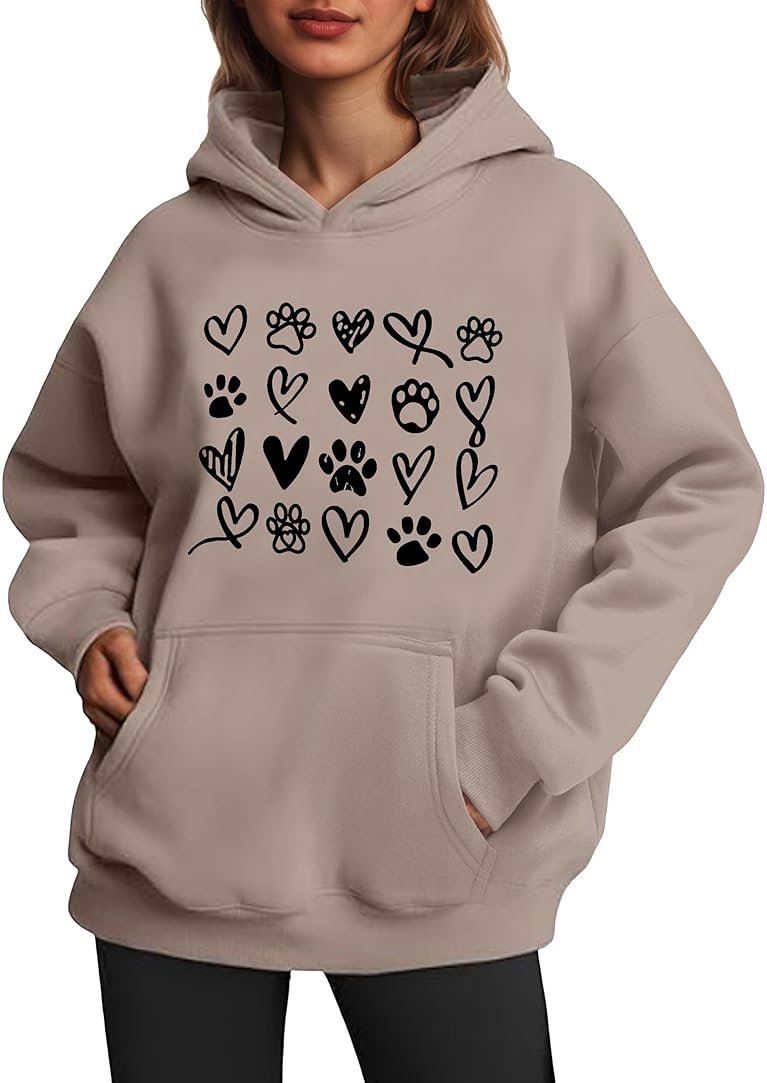 ZUNQKG Womens Dog Paw Hoodie-Long Sleeve Pullover Fleece Lined Dog Mom Sweatshirts with Pocket - Product Image