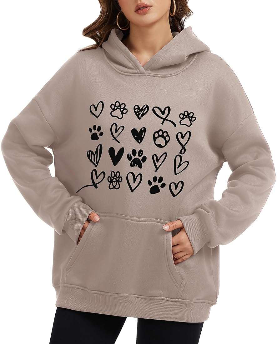 ZUNQKG Womens Dog Paw Hoodie-Long Sleeve Pullover Fleece Lined Dog Mom Sweatshirts with Pocket - Image 2