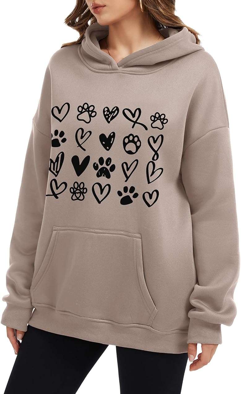 ZUNQKG Womens Dog Paw Hoodie-Long Sleeve Pullover Fleece Lined Dog Mom Sweatshirts with Pocket - Image 3