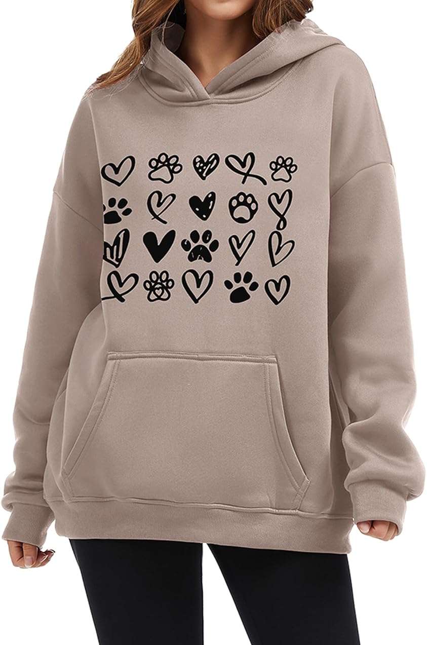 ZUNQKG Womens Dog Paw Hoodie-Long Sleeve Pullover Fleece Lined Dog Mom Sweatshirts with Pocket - Image 4