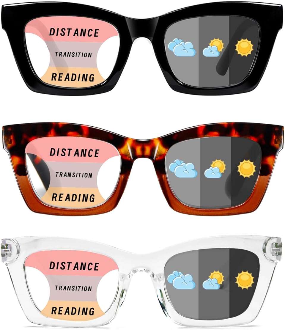 Hubeye Progressive Reading Glasses For Women Fashion Style Blue Light Blocking Computer Multifocus Square Reader - Image 1