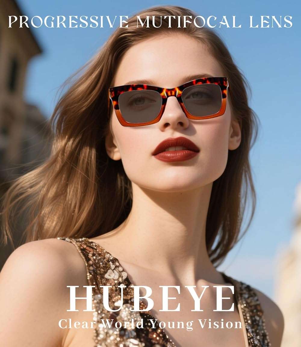 Hubeye Progressive Reading Glasses For Women Fashion Style Blue Light Blocking Computer Multifocus Square Reader - Image 2
