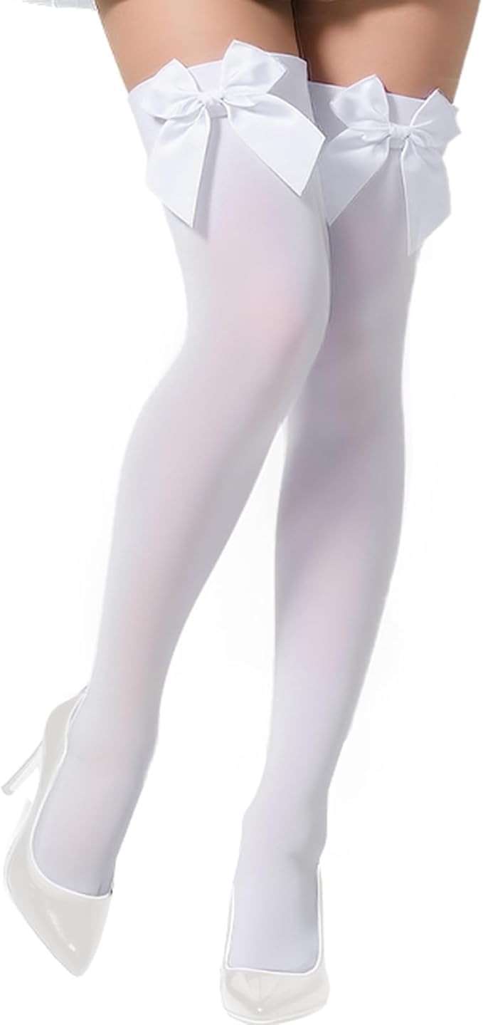 Women’s Thigh Highs with Satin Bow Accent – Sexy Over the Knee Stockings for Halloween, Parties & Cosplay Outfits - Image 1
