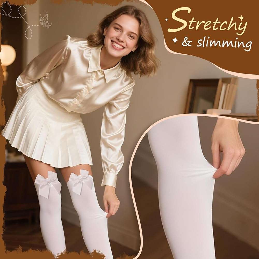 Women’s Thigh Highs with Satin Bow Accent – Sexy Over the Knee Stockings for Halloween, Parties & Cosplay Outfits - Image 7