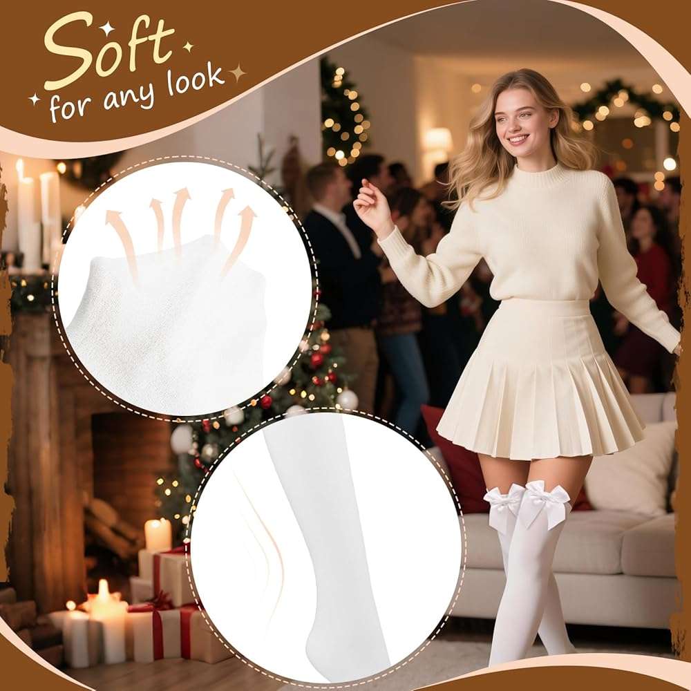 Women’s Thigh Highs with Satin Bow Accent – Sexy Over the Knee Stockings for Halloween, Parties & Cosplay Outfits - Image 10