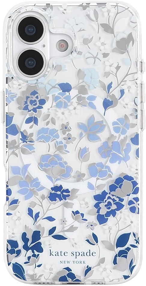 kate spade new york iPhone 17 Case - Compatible with MagSafe - Designer Phone Case - Flowerbed Blue Gems - Product Image