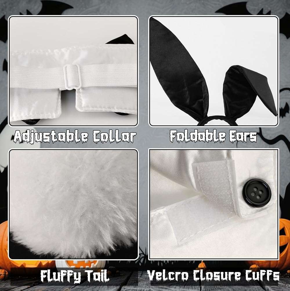 Voiiake Bunny Ears Headband, Bow Tie, Cuffs, and Tail - Bunny Costume Accessories for Women - Halloween Black Rabbit Ears for Party Outfit - Image 3