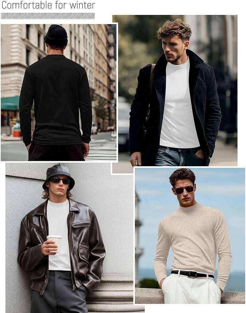 Riyiper 3 Pack Men's Mock Neck, Long Sleeve Cotton Turtleneck Tops Slim Fit Lightweight Pullover Casual Knit Sweaters - Image 2
