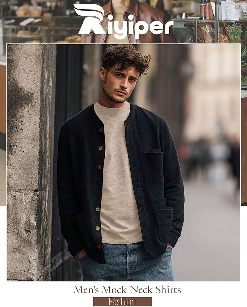 Riyiper 3 Pack Men's Mock Neck, Long Sleeve Cotton Turtleneck Tops Slim Fit Lightweight Pullover Casual Knit Sweaters - Image 3