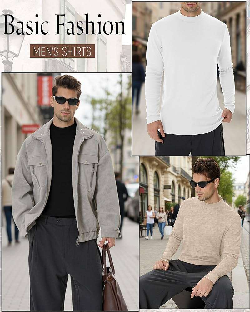 Riyiper 3 Pack Men's Mock Neck, Long Sleeve Cotton Turtleneck Tops Slim Fit Lightweight Pullover Casual Knit Sweaters - Image 6