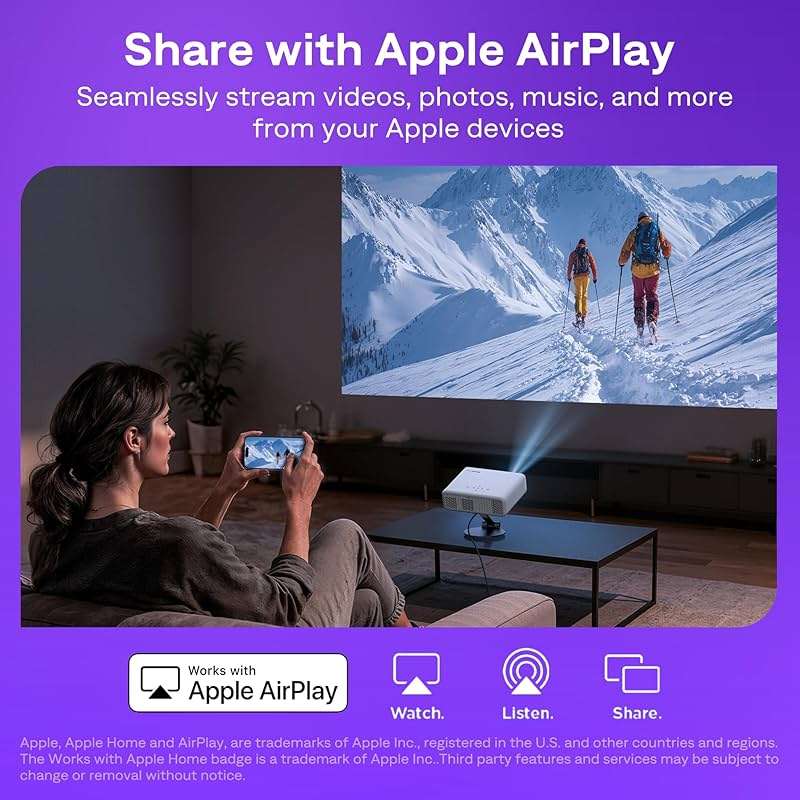 Aurzen Roku TV Smart Projector with Wifi and Bluetooth, Roku TV Built-in, 1080P FHD, DoIby Audio, Auto Focus & Keystone, Zoom, Movie Portable Outdoor Mini Projector for Soccer Football Game, White - Image 6