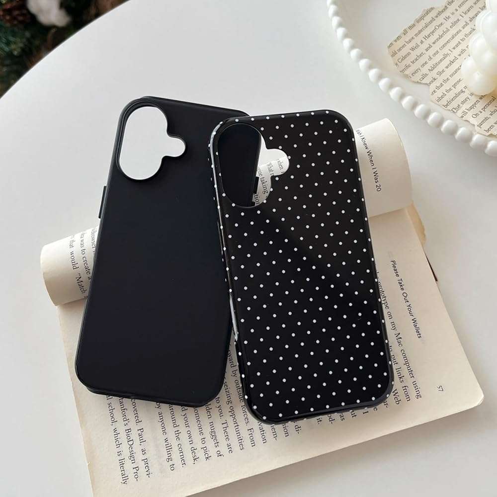 Longlayss Compatible with iPhone 17 Case Cute Aesthetic Polka Dot Phone Case for Women Girl Shockproof Slim TPU and Hard PC Protective Cover (Black) - Image 2