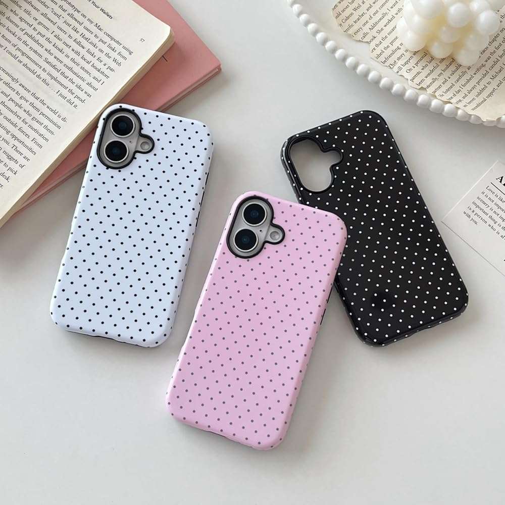 Longlayss Compatible with iPhone 17 Case Cute Aesthetic Polka Dot Phone Case for Women Girl Shockproof Slim TPU and Hard PC Protective Cover (Black) - Image 3